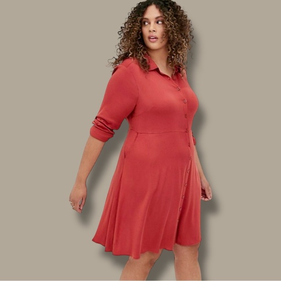 torrid Dresses & Skirts - NWT Torrid ‘Stella’ Long Sleeve Collared Shirtdress in “Rust” Size 5X